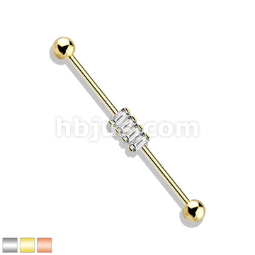 316L Surgical Steel 4 Square CZ Set 316L Surgical Steel Industrial Barbells - Image 2
