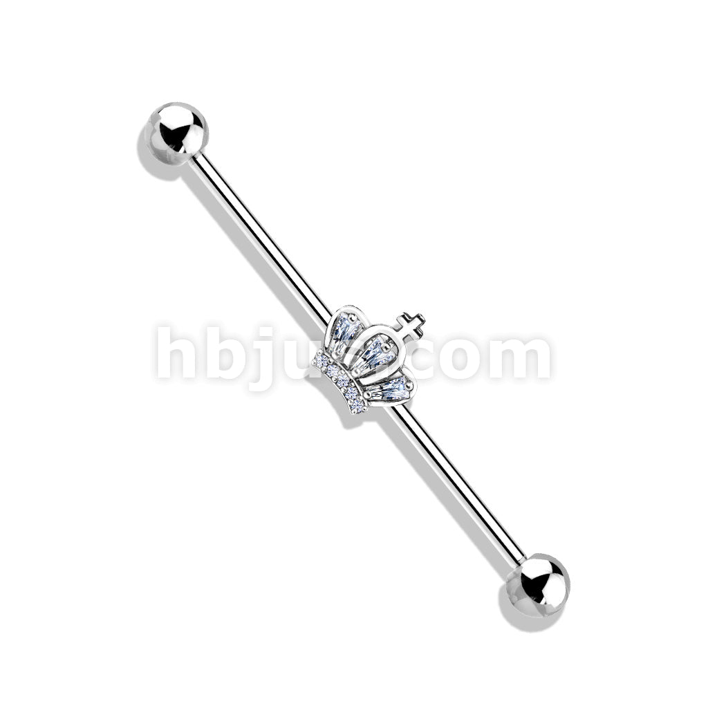 316L Surgical Steel CZ Paved Crown 316L Surgical Steel Industrial Barbells - Image 3