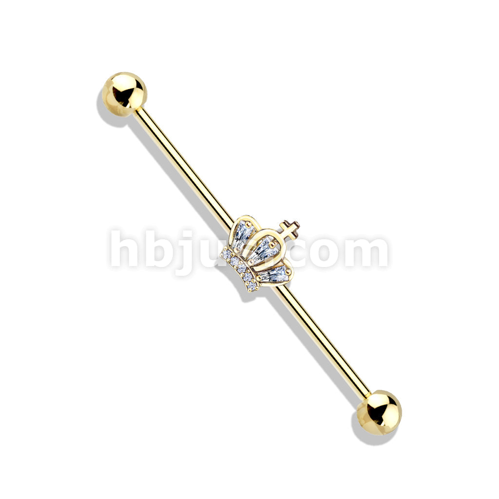 316L Surgical Steel CZ Paved Crown 316L Surgical Steel Industrial Barbells - Image 4