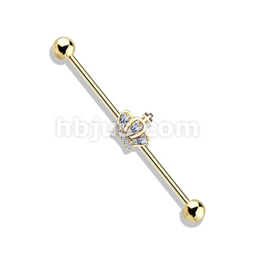 316L Surgical Steel CZ Paved Crown 316L Surgical Steel Industrial Barbells - Image 4