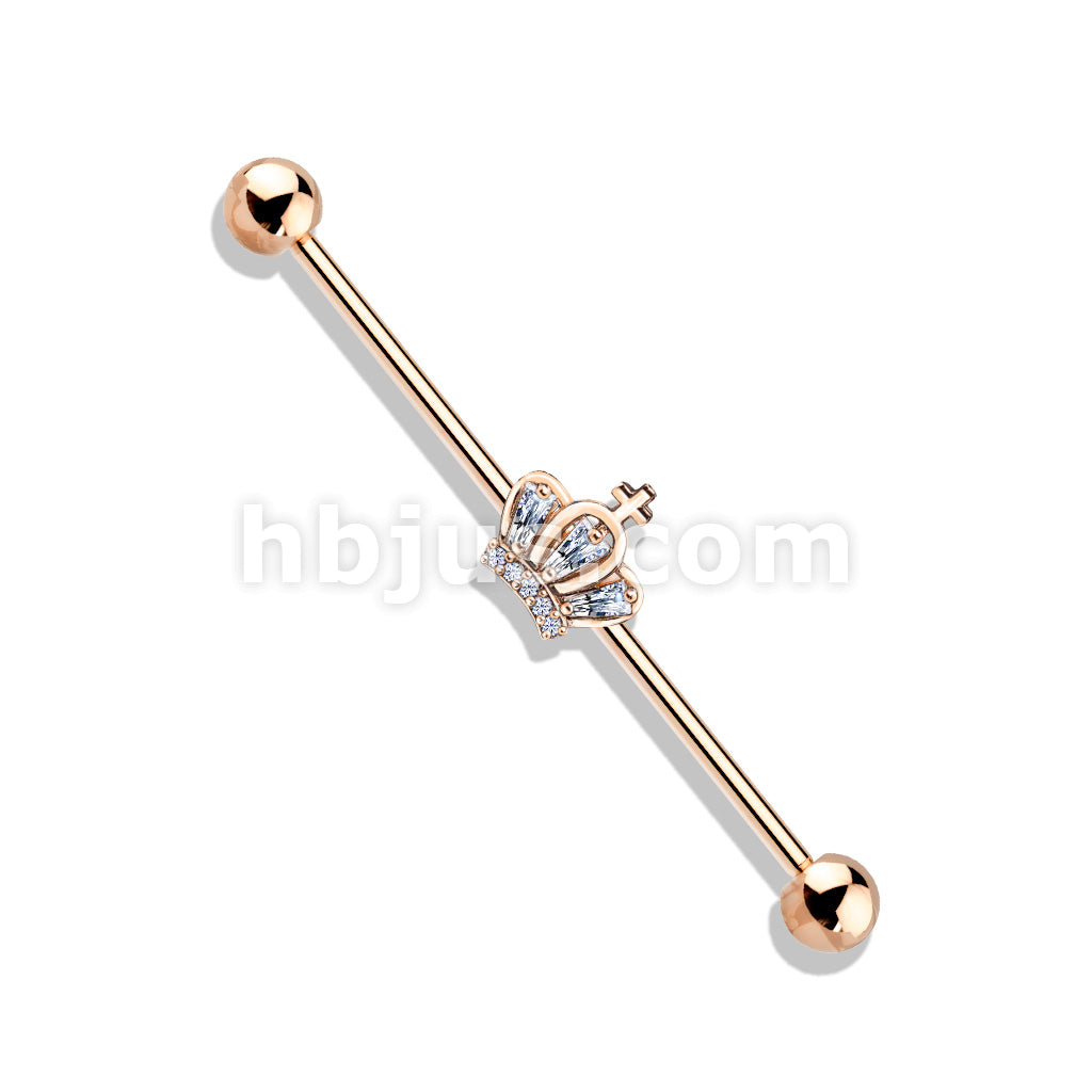 316L Surgical Steel CZ Paved Crown 316L Surgical Steel Industrial Barbells - Image 5