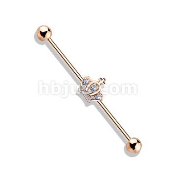 316L Surgical Steel CZ Paved Crown 316L Surgical Steel Industrial Barbells - Image 5
