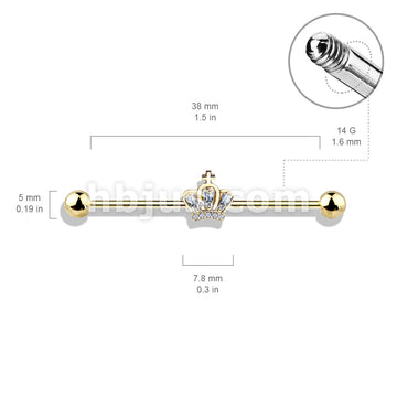 316L Surgical Steel CZ Paved Crown 316L Surgical Steel Industrial Barbells - Image 6