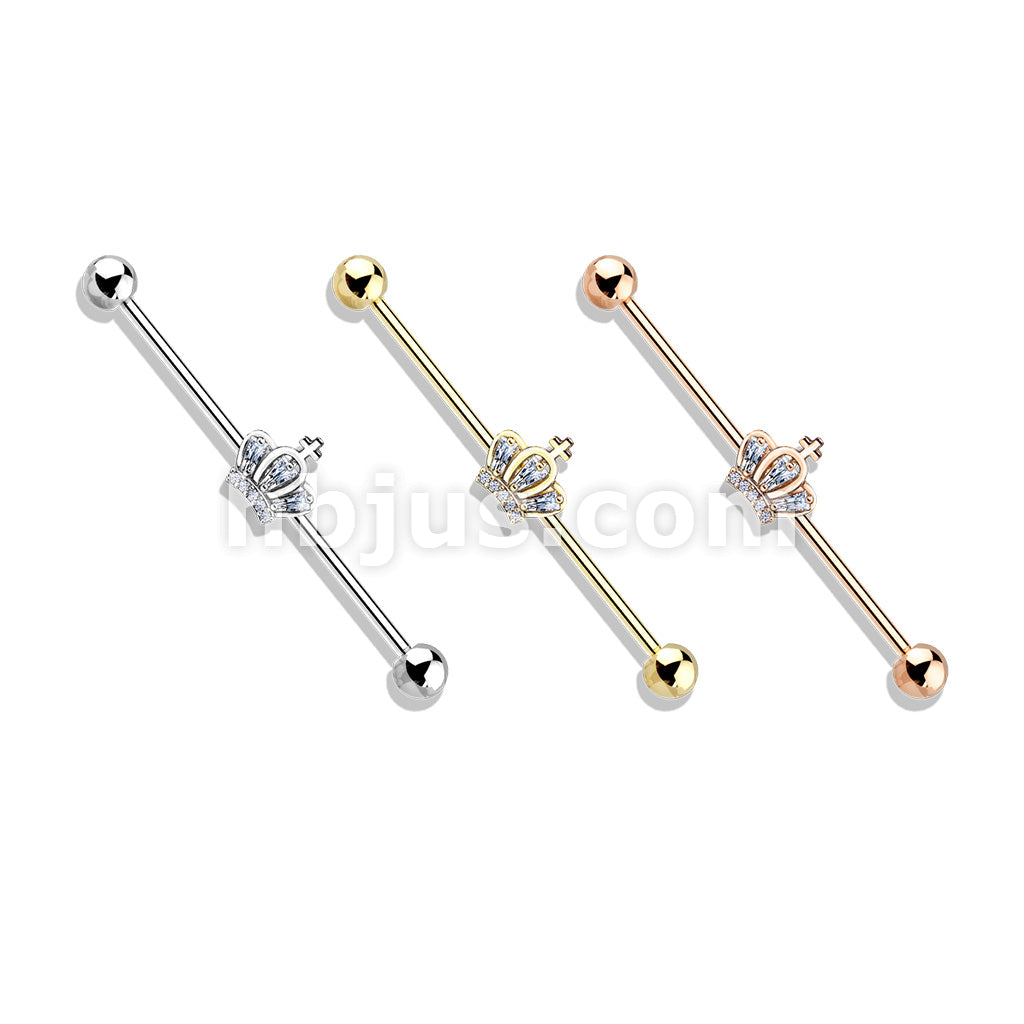 316L Surgical Steel CZ Paved Crown 316L Surgical Steel Industrial Barbells - Image 7
