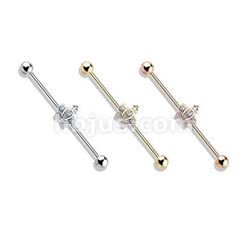 316L Surgical Steel CZ Paved Crown 316L Surgical Steel Industrial Barbells - Image 7