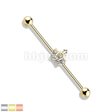 316L Surgical Steel CZ Paved Crown 316L Surgical Steel Industrial Barbells - Image 2