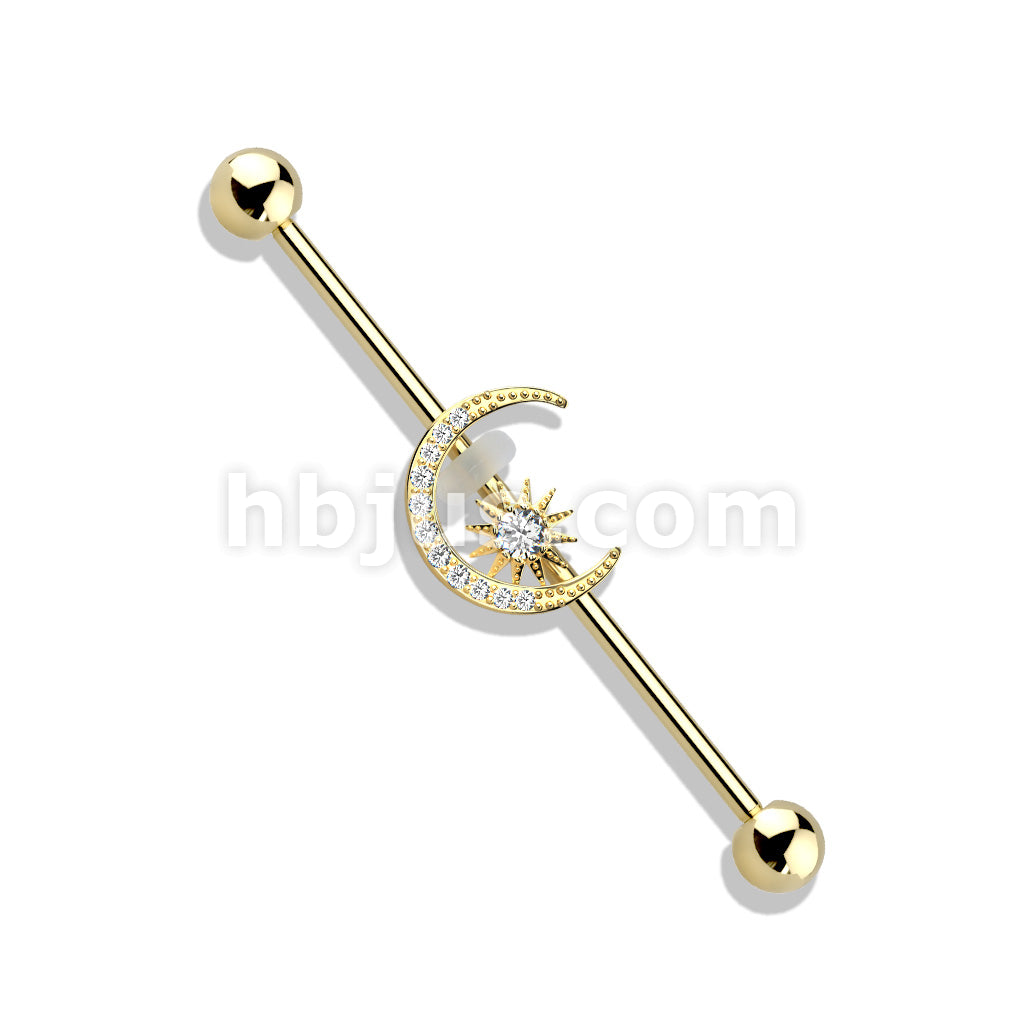 316L Surgical Steel CZ Paved Moon with CZ Center Star 316L Surgical... - Image 4