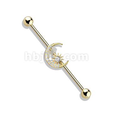 316L Surgical Steel CZ Paved Moon with CZ Center Star 316L Surgical... - Image 4
