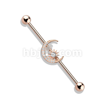 316L Surgical Steel CZ Paved Moon with CZ Center Star 316L Surgical... - Image 5
