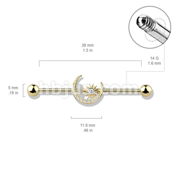 316L Surgical Steel CZ Paved Moon with CZ Center Star 316L Surgical... - Image 6
