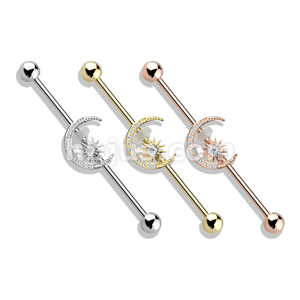 316L Surgical Steel CZ Paved Moon with CZ Center Star 316L Surgical... - Image 7