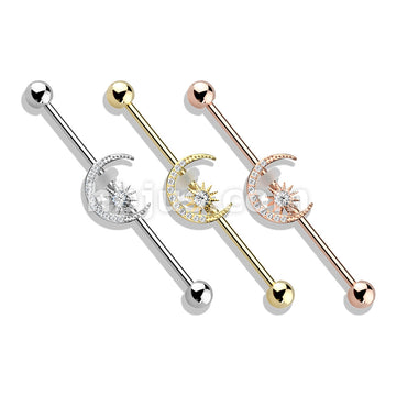316L Surgical Steel CZ Paved Moon with CZ Center Star 316L Surgical... - Image 7