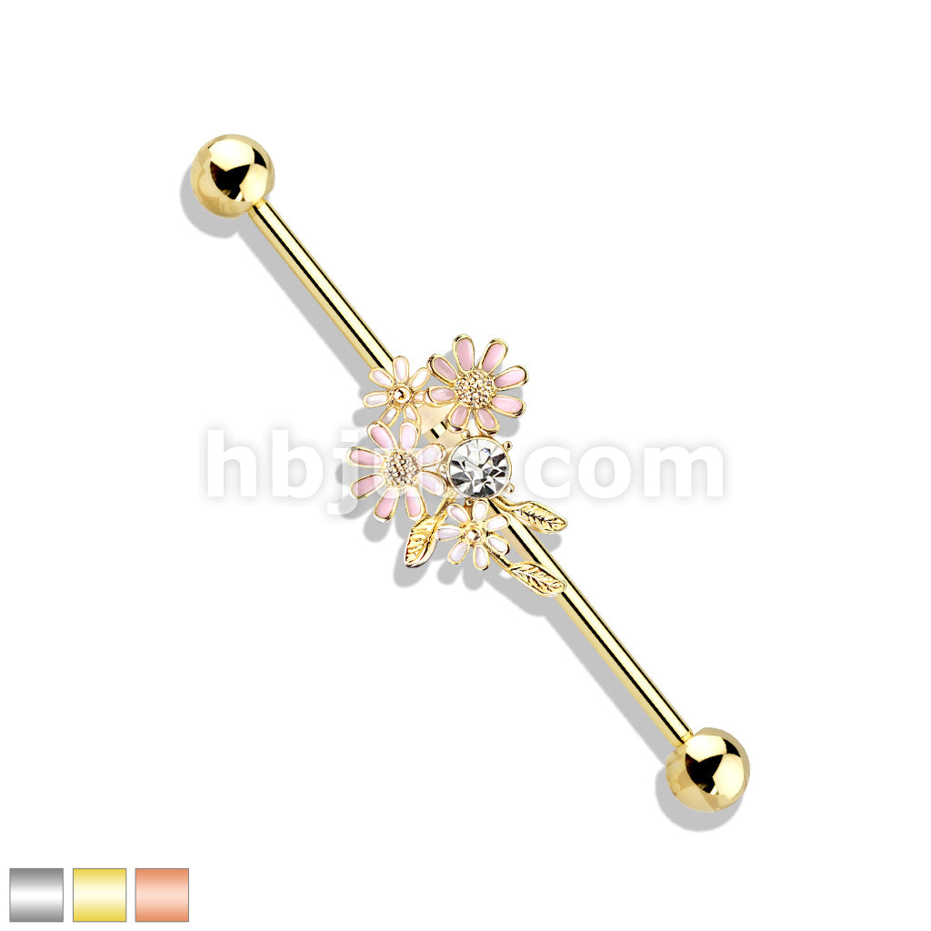 316L Surgical Steel CZ and Enamel Flower Bouquet 316L Surgical Steel... - Image 2