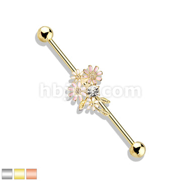 316L Surgical Steel CZ and Enamel Flower Bouquet 316L Surgical Steel... - Image 2