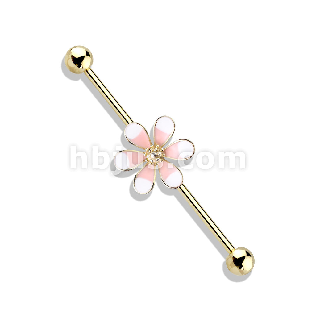 316L Surgical Steel Two Tone Enamel Flower 14kt. Gold Plated over 316L... - Image 3