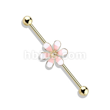 316L Surgical Steel Two Tone Enamel Flower 14kt. Gold Plated over 316L... - Image 3