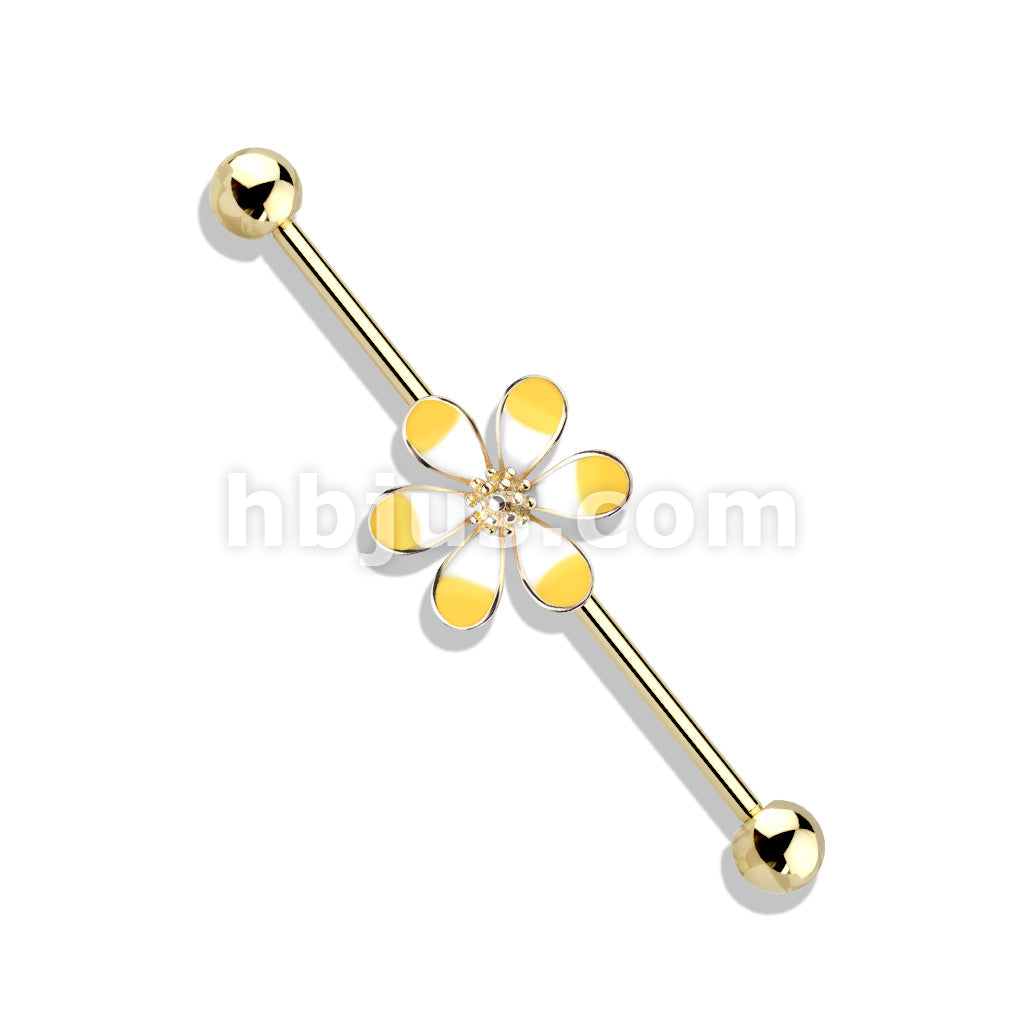 316L Surgical Steel Two Tone Enamel Flower 14kt. Gold Plated over 316L... - Image 4