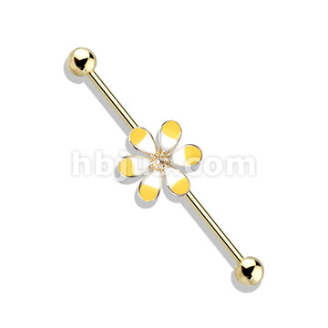 316L Surgical Steel Two Tone Enamel Flower 14kt. Gold Plated over 316L... - Image 4