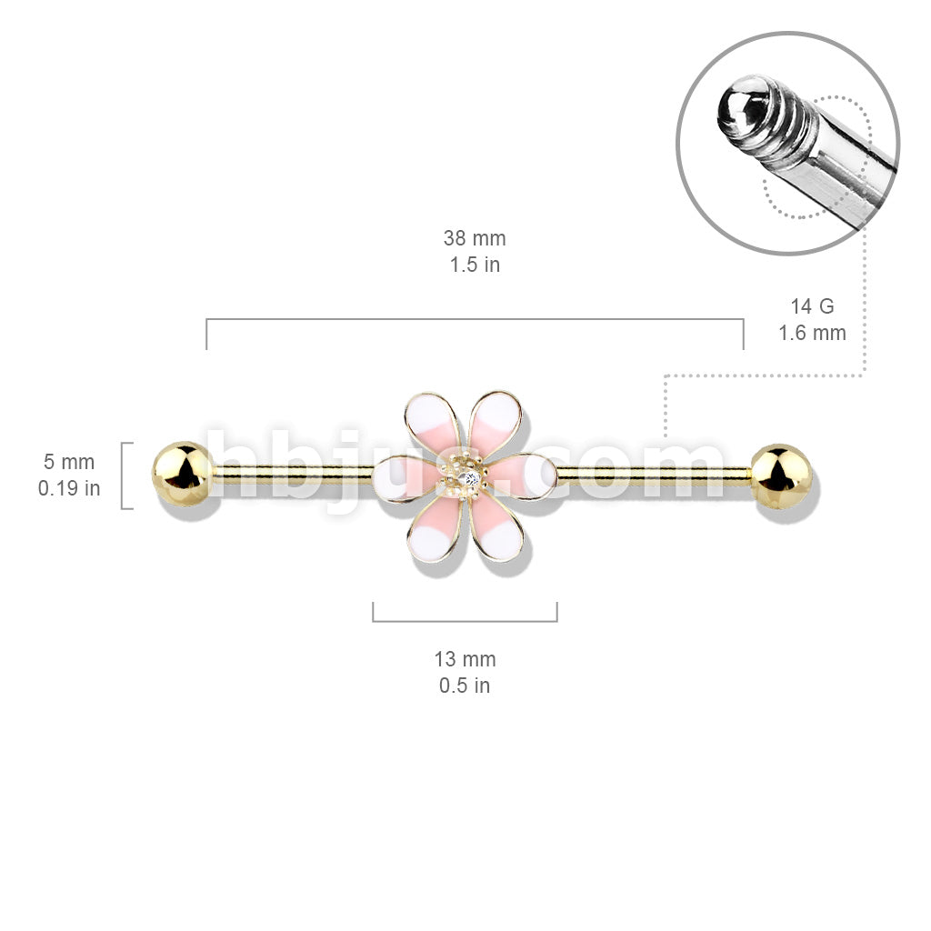 316L Surgical Steel Two Tone Enamel Flower 14kt. Gold Plated over 316L... - Image 5