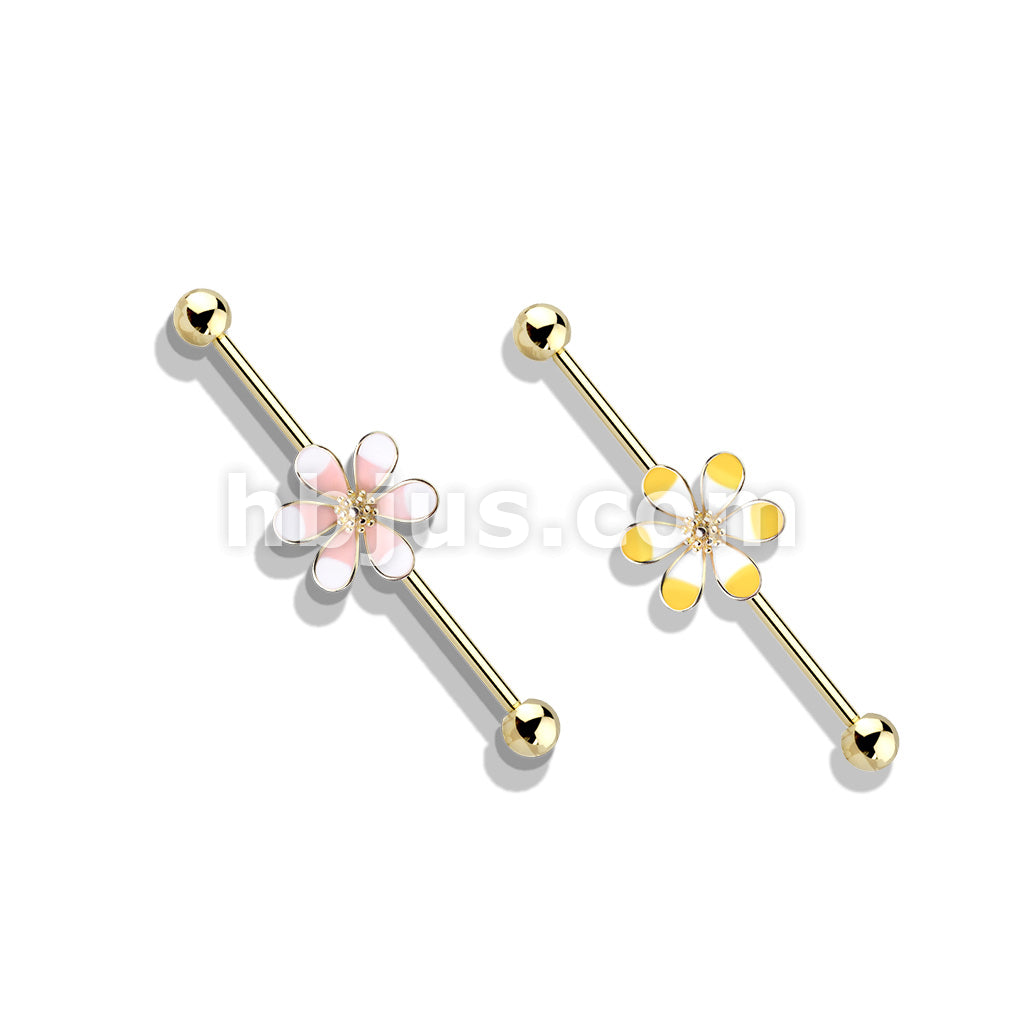 316L Surgical Steel Two Tone Enamel Flower 14kt. Gold Plated over 316L... - Image 6