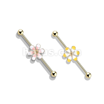 316L Surgical Steel Two Tone Enamel Flower 14kt. Gold Plated over 316L... - Image 6