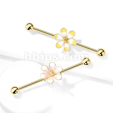 316L Surgical Steel Two Tone Enamel Flower 14kt. Gold Plated over 316L...