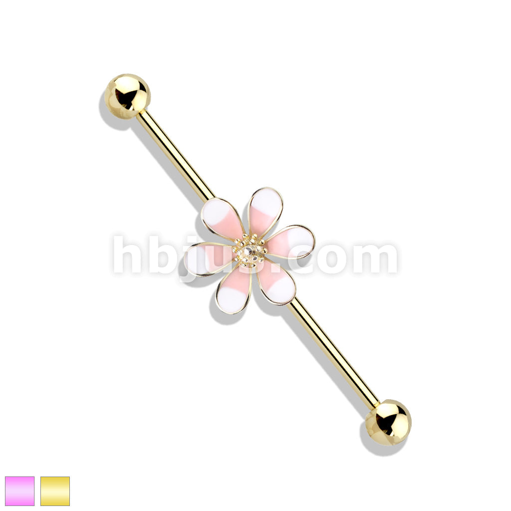 316L Surgical Steel Two Tone Enamel Flower 14kt. Gold Plated over 316L... - Image 2