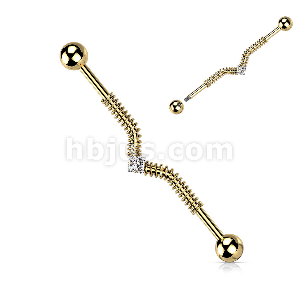 316L Surgical Steel Industrial Barbell with Spring Coil and Square... - Image 2