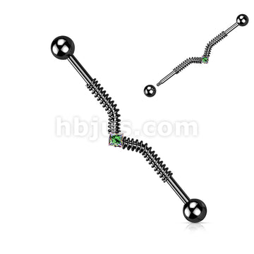316L Surgical Steel Industrial Barbell with Spring Coil and Square... - Image 4