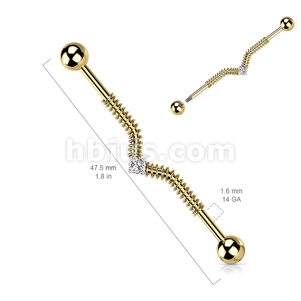 316L Surgical Steel Industrial Barbell with Spring Coil and Square... - Image 5