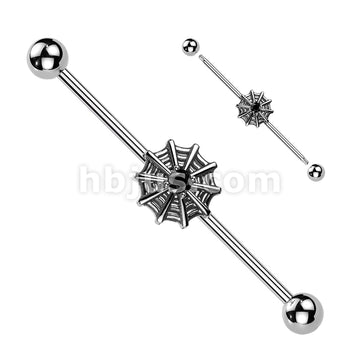 316L Surgical Steel 316L Industrial Barbell With Spiderweb and CZ Center - Image 2