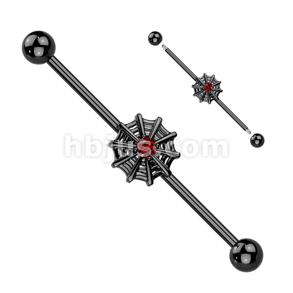 316L Surgical Steel 316L Industrial Barbell With Spiderweb and CZ Center - Image 3