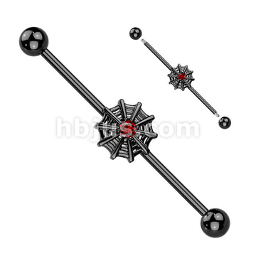 316L Surgical Steel 316L Industrial Barbell With Spiderweb and CZ Center - Image 3