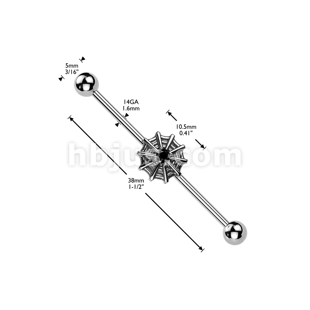 316L Surgical Steel 316L Industrial Barbell With Spiderweb and CZ Center - Image 4