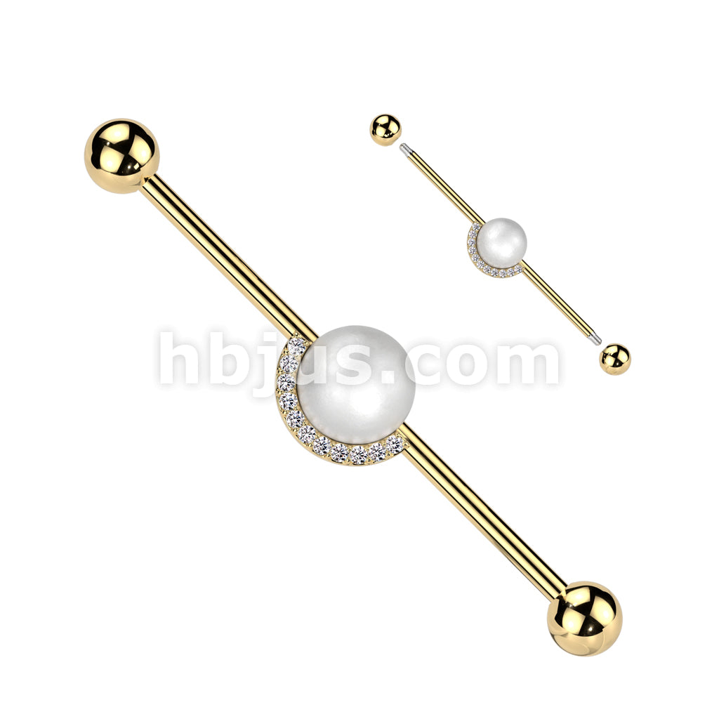316L Surgical Steel 316L Surgical Steel Industrial Barbell With Pearl... - Image 2