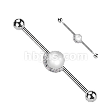 316L Surgical Steel 316L Surgical Steel Industrial Barbell With Pearl... - Image 3