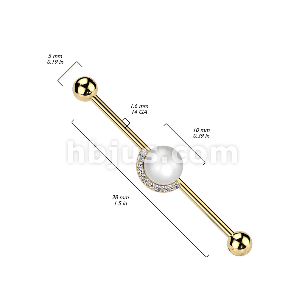 316L Surgical Steel 316L Surgical Steel Industrial Barbell With Pearl... - Image 4