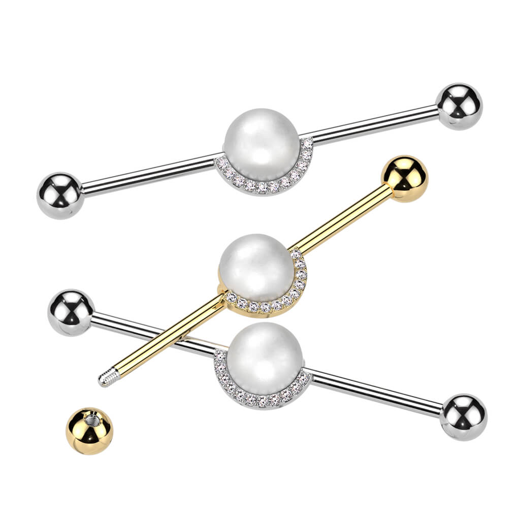 316L Surgical Steel 316L Surgical Steel Industrial Barbell With Pearl...