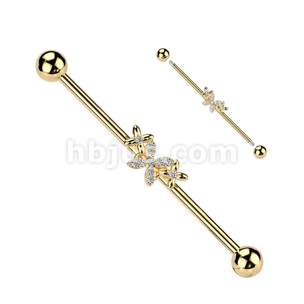316L Surgical Steel 316L Surgical Steel Triple Butterfly With Pave CZ... - Image 2