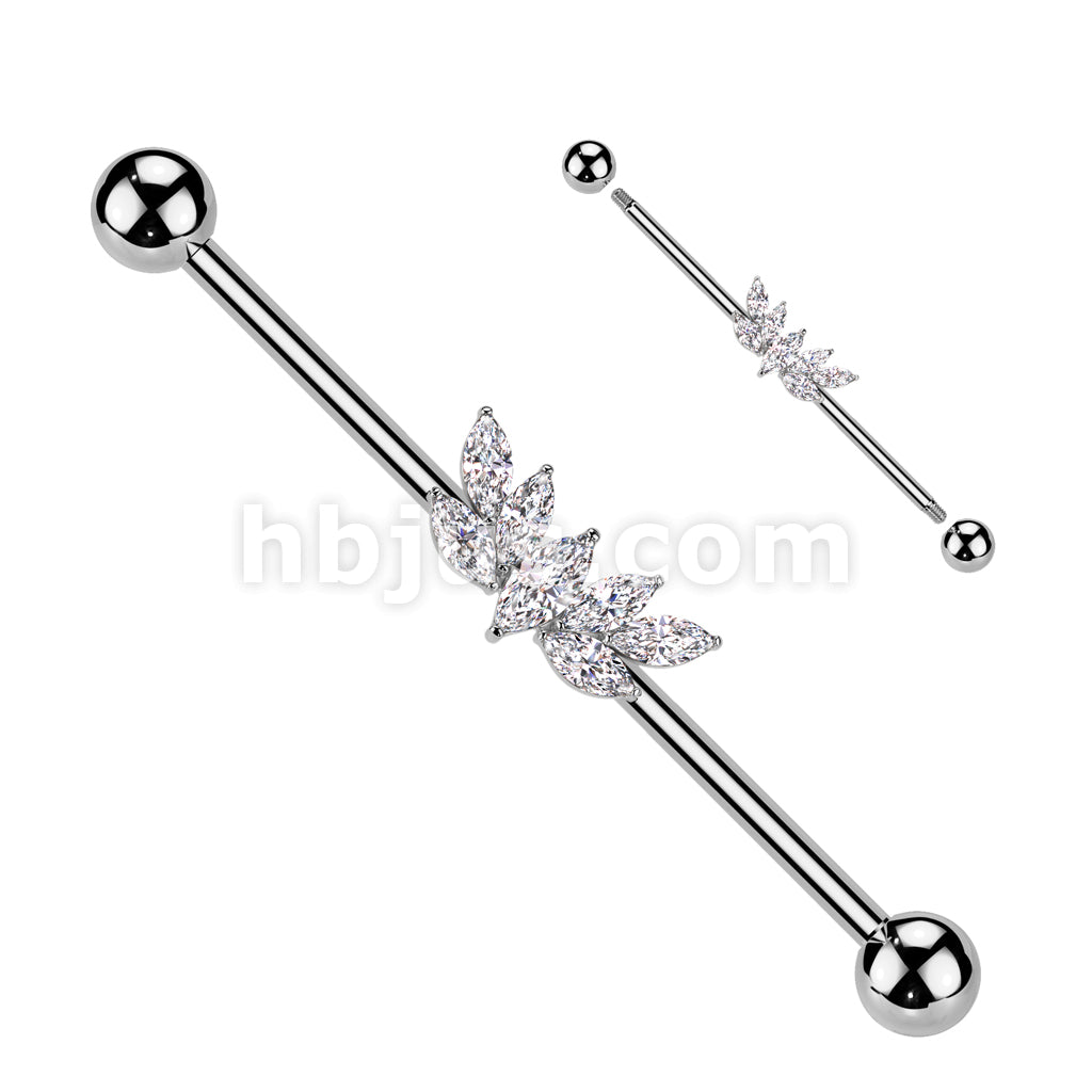 316L Surgical Steel 316L Surgical Steel Marquise CZ Fan Industrial Barbell - Image 2