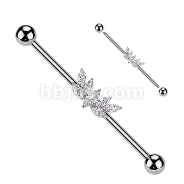316L Surgical Steel 316L Surgical Steel Marquise CZ Fan Industrial Barbell - Image 2