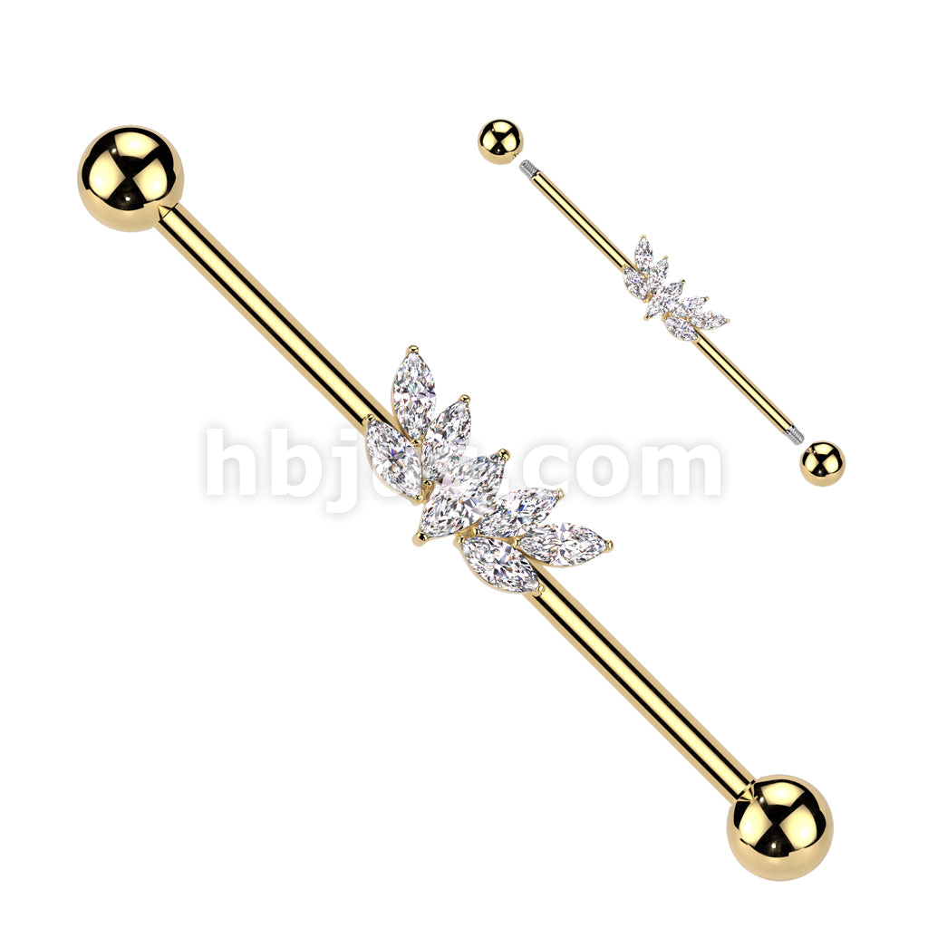 316L Surgical Steel 316L Surgical Steel Marquise CZ Fan Industrial Barbell - Image 3