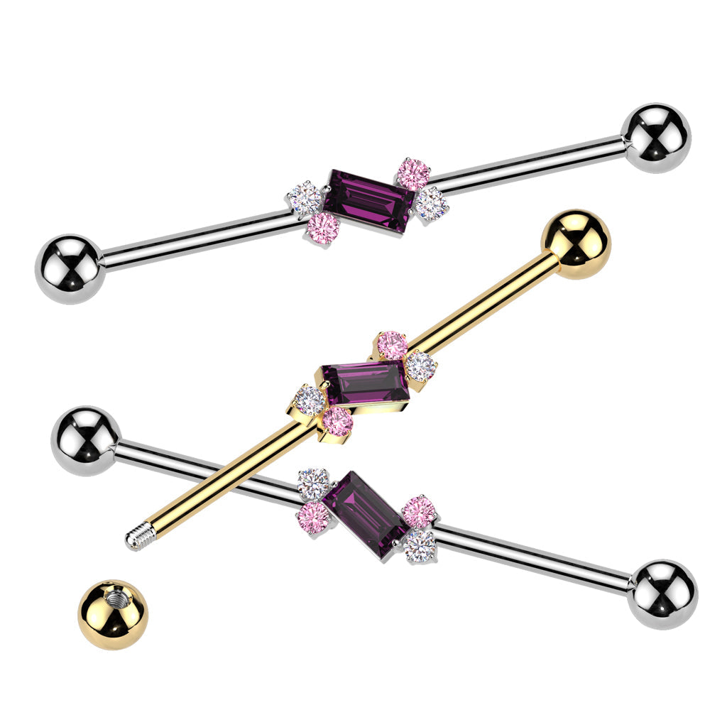 316L Surgical Steel 316L Surgical Steel Double Round CZ With Baguette...