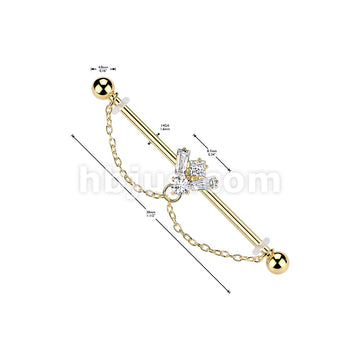 316L Surgical Steel 316L CZ Bee Industrial Barbell With Double Chain Dangle - Image 4
