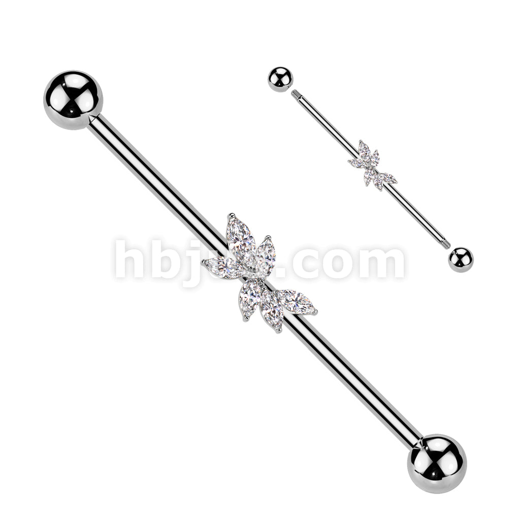 316L Surgical Steel 316L Surgical Steel Marquise CZ Vine Industrial Barbell - Image 2