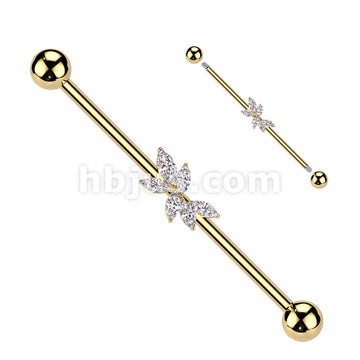 316L Surgical Steel 316L Surgical Steel Marquise CZ Vine Industrial Barbell - Image 3