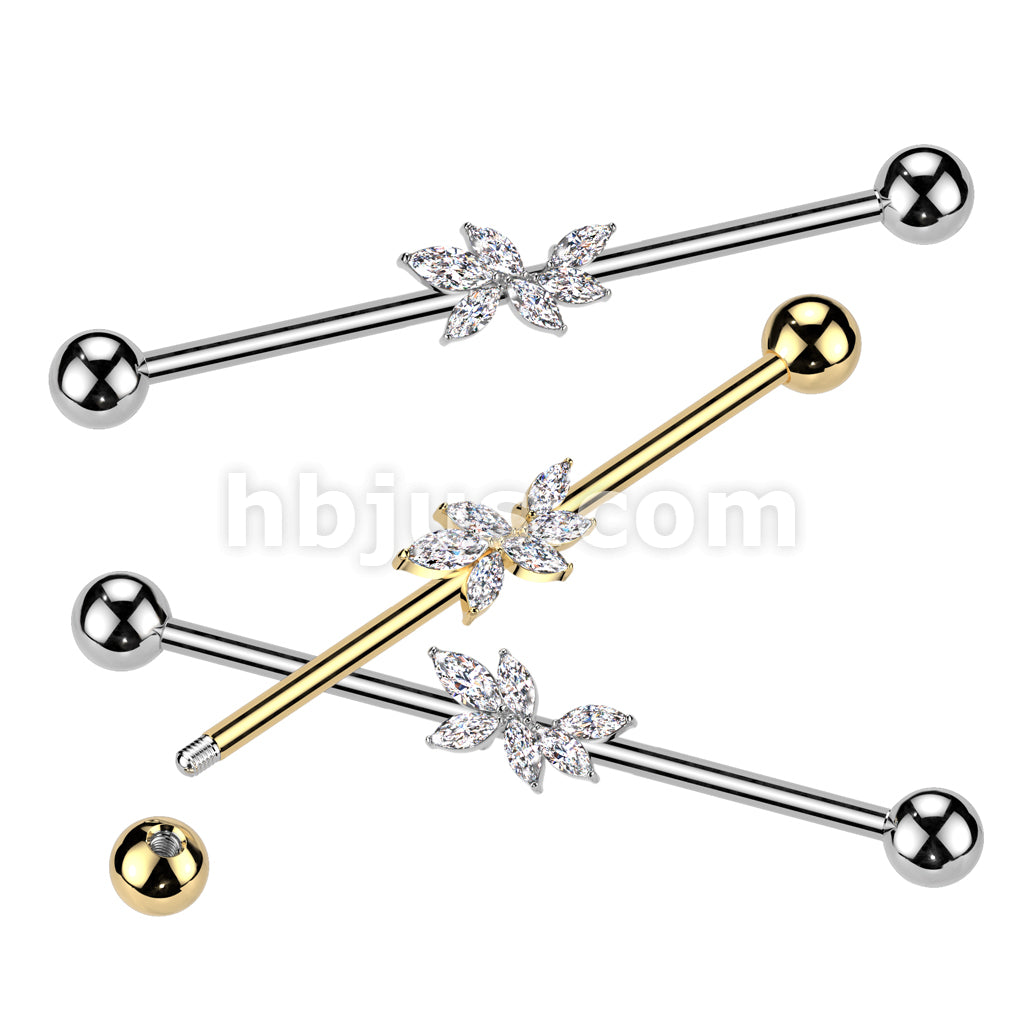 316L Surgical Steel 316L Surgical Steel Marquise CZ Vine Industrial Barbell