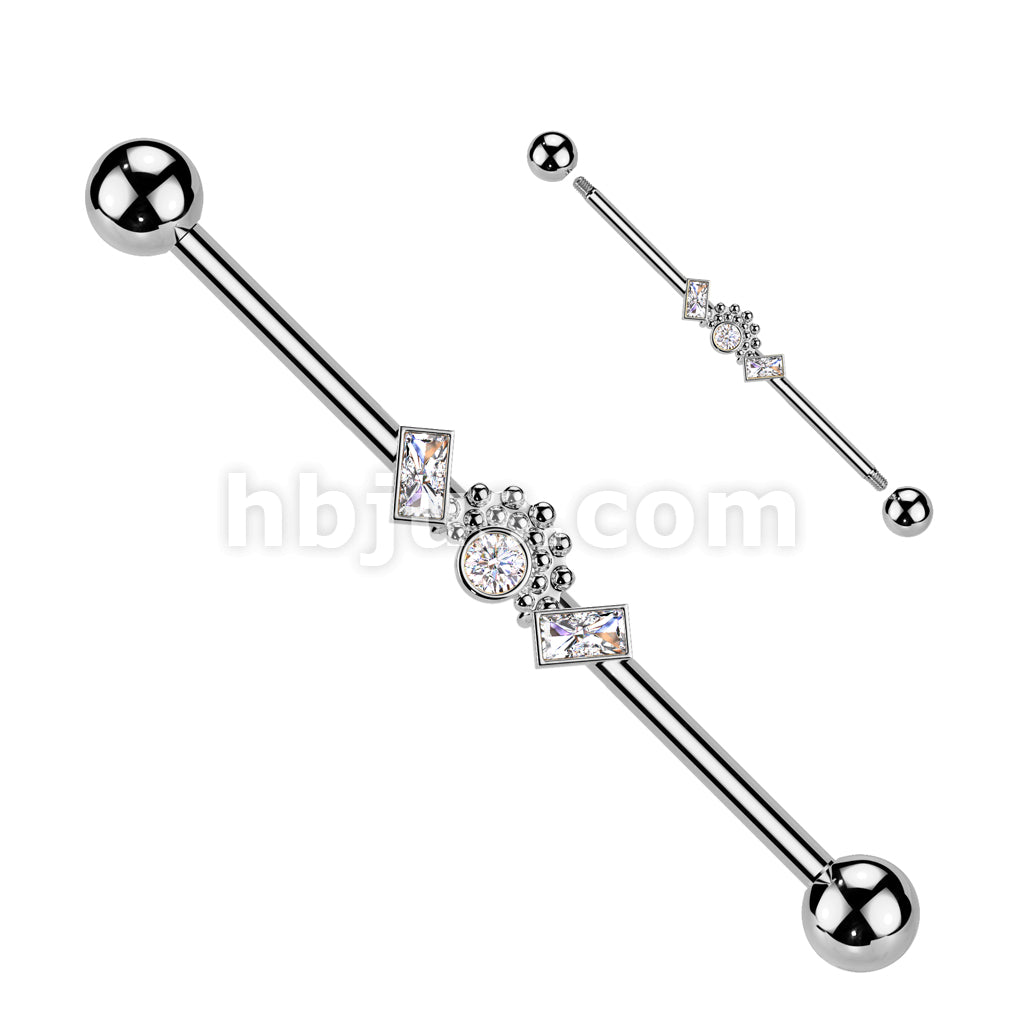 316L Surgical Steel Double Baguette CZ Ends With Ball Clusters And... - Image 2