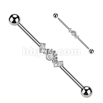 316L Surgical Steel Double Baguette CZ Ends With Ball Clusters And... - Image 2