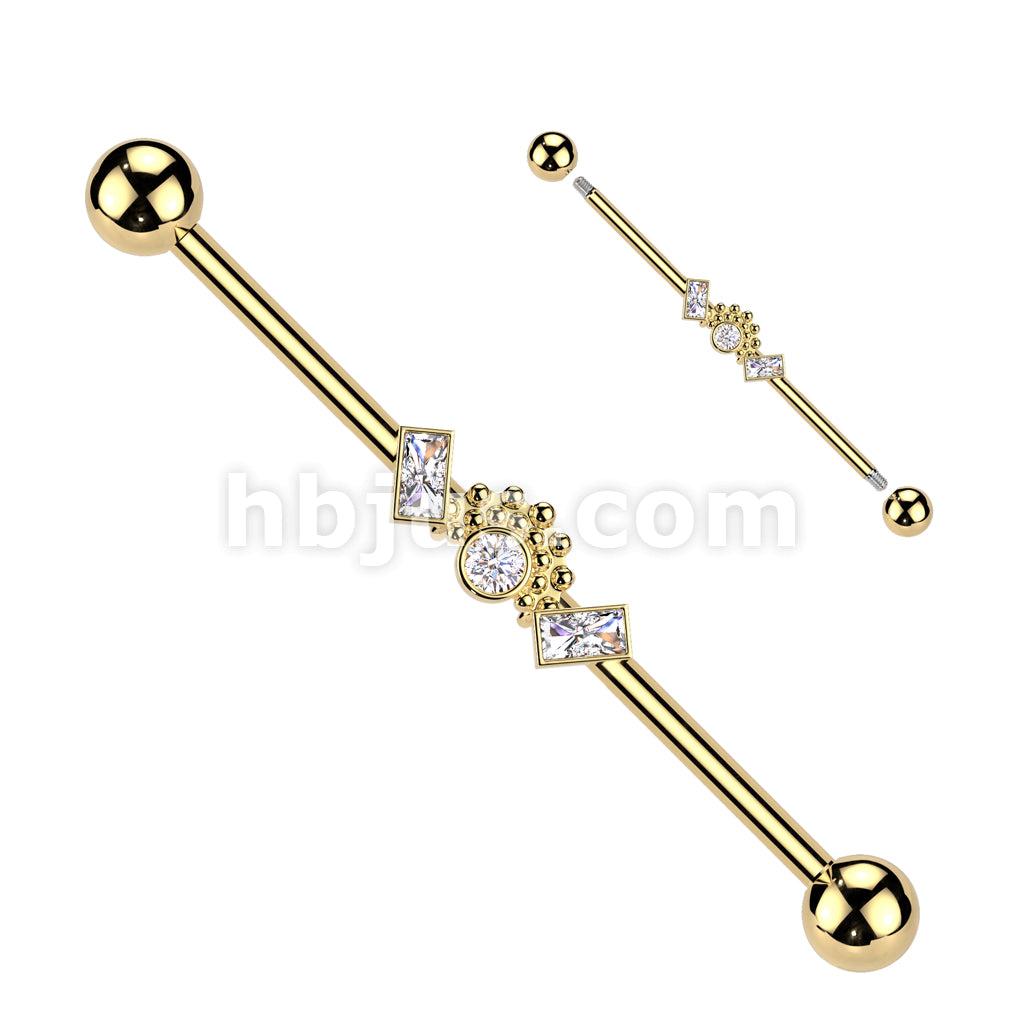 316L Surgical Steel Double Baguette CZ Ends With Ball Clusters And... - Image 3